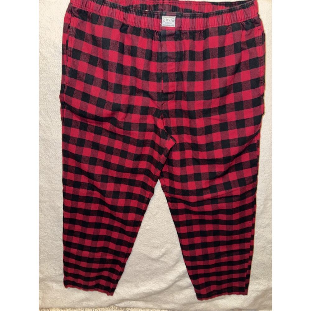 ORVIS Red Black Plaid Flannel Pajama Lounge Bottoms Mens XXL 100% Cotton Pockets